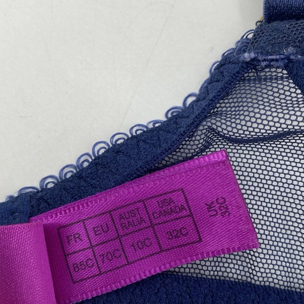 L'Agent Agent Provocateur Non Pad Demi Bra 32C Blue Sheer Lace Glitter - Picture 6 of 9